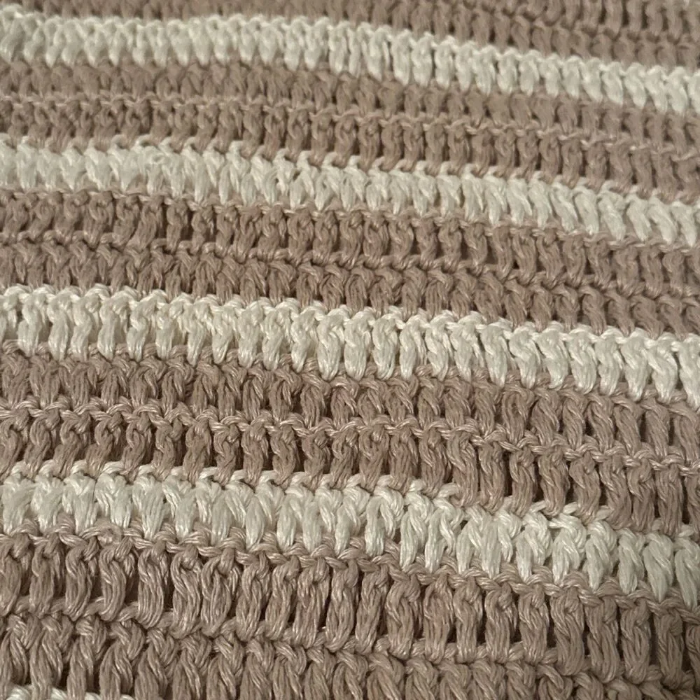 West Elm Pillow Cover 20 X 20 Linen Beige Cream Crochet Striped Modern Neutrals
